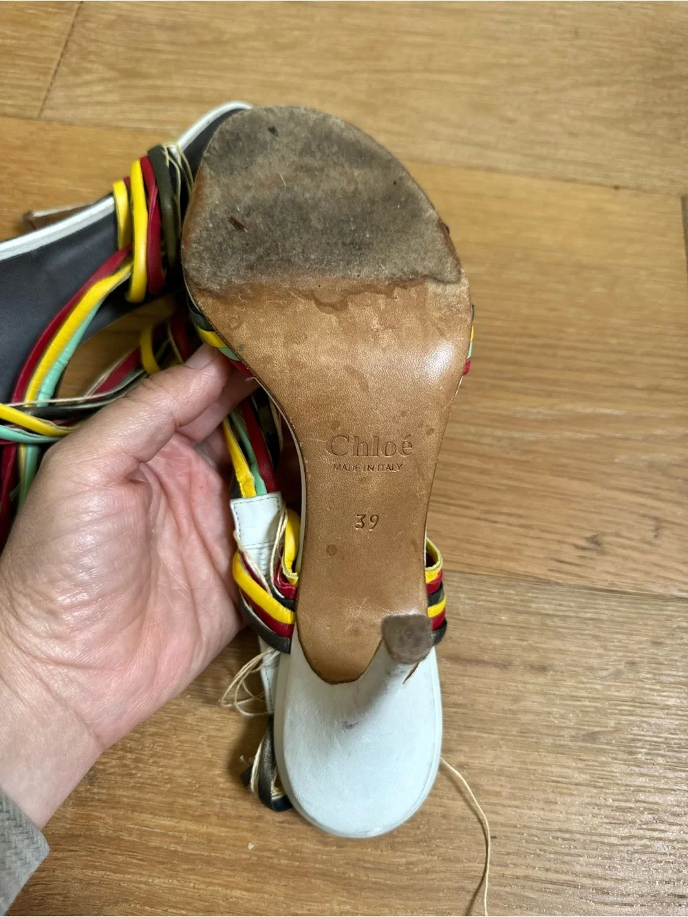 Chloé Y2K Multicolor Strappy Leather Sandal Heels Sz 39